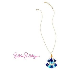 Lilly Pulitzer Nom De Plume Peacock Gold Metallic‎ Pendant Necklace NEW with Bag